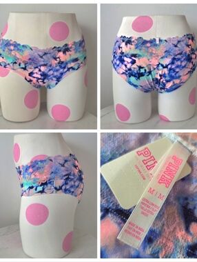 PINK Victoria's Secret Multicolor Floral Lace Hipster Panty - Blue Pink Green